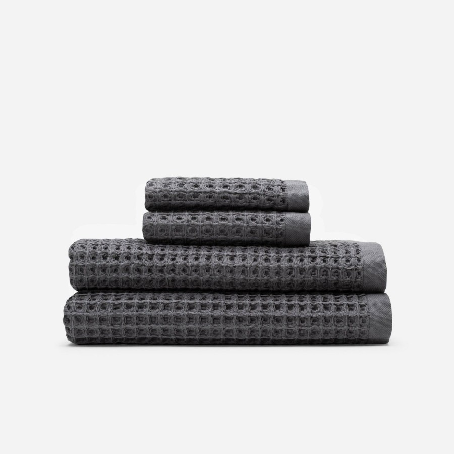 Bath Slowtide | Guild Waffle Bath Towel 2-Piece Bundle - Charcoal