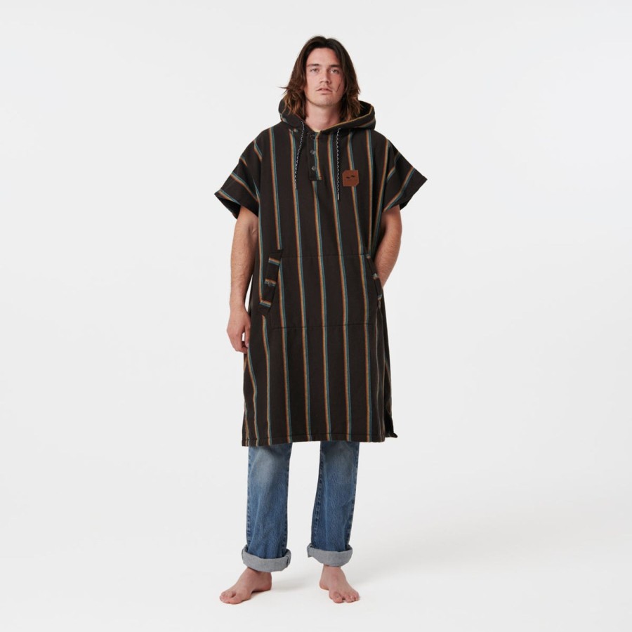 Ponchos Slowtide | Baja Stripe Fouta Changing Poncho - Black