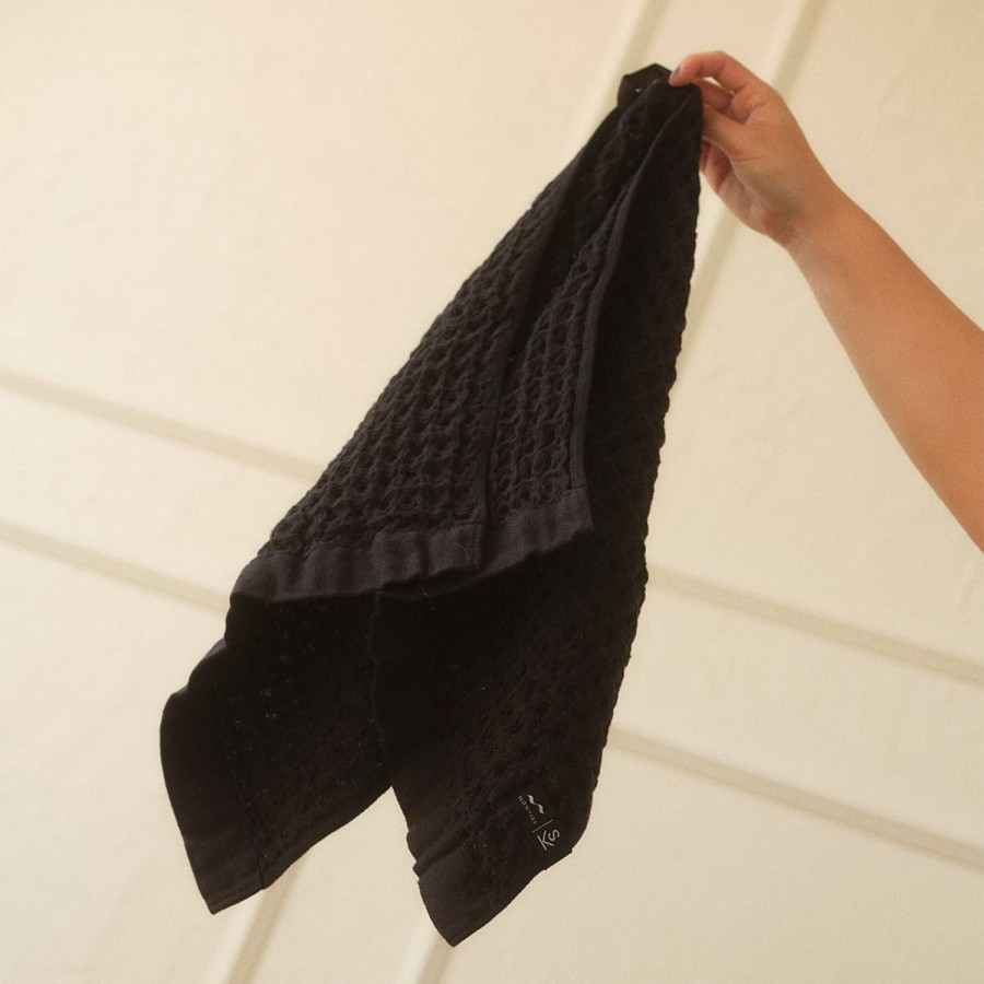 Bath Slowtide | Guild Waffle Hand Towel - Black