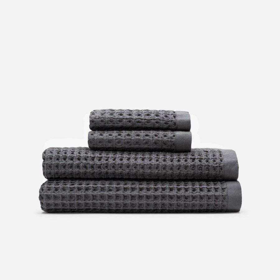 Bath Slowtide | Guild Waffle Bath Towel 2-Piece Bundle - Charcoal