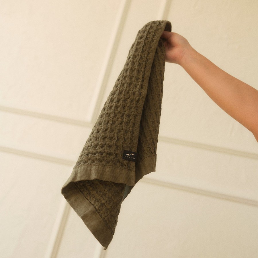 Bath Slowtide | Guild Waffle Hand Towel - Olive